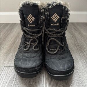 Columbia Kids Black Winter Boots with Faux Fur Collar